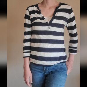 Motherhood Nursing Wear Blue And White Stripe 3/4 Sleeve Maternity Size Small